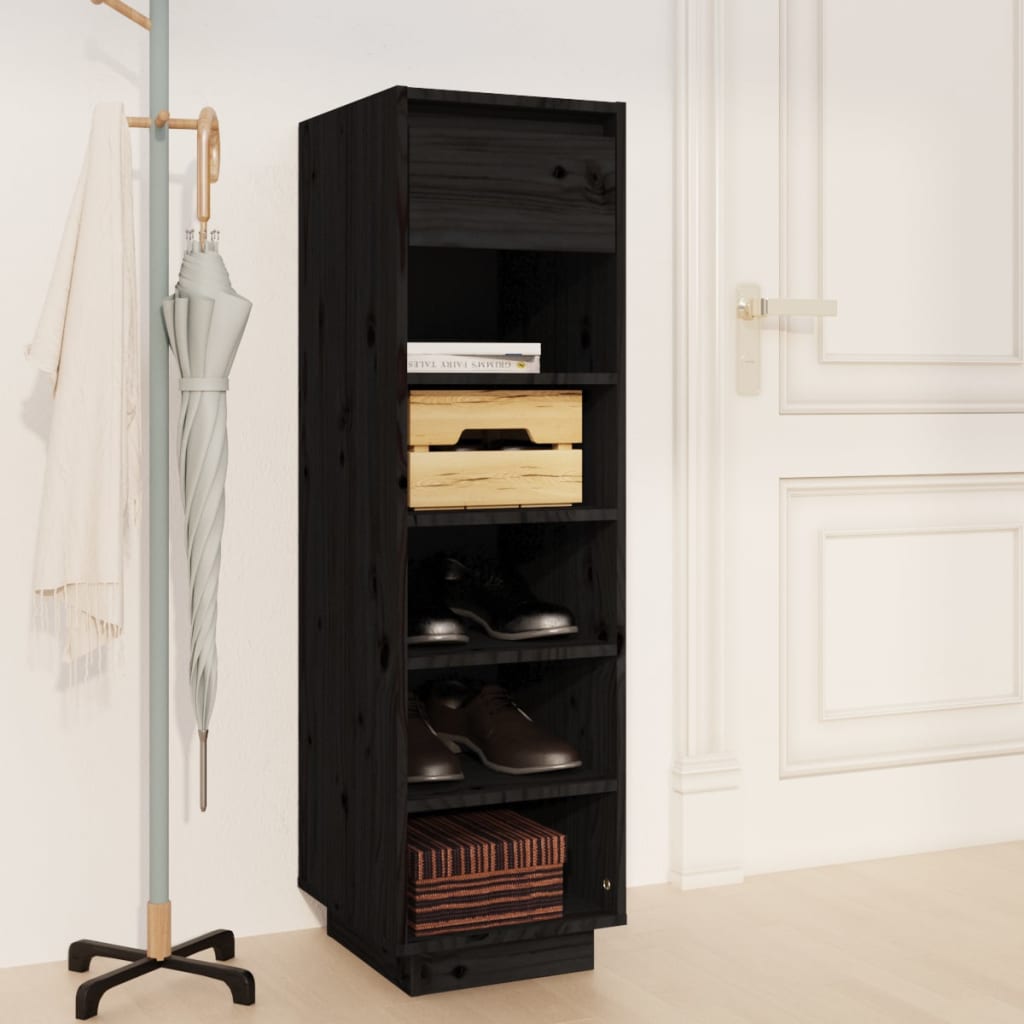 Armoire à chaussures Noir 34x30x105 cm Bois de pin massif - XIOS