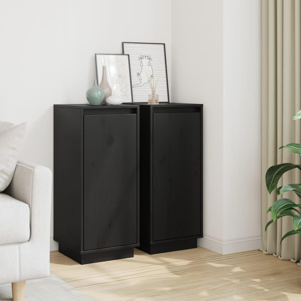 Buffets 2 pcs Noir 31,5x34x75 cm Bois massif de pin Buffets & bahuts vidaXL
