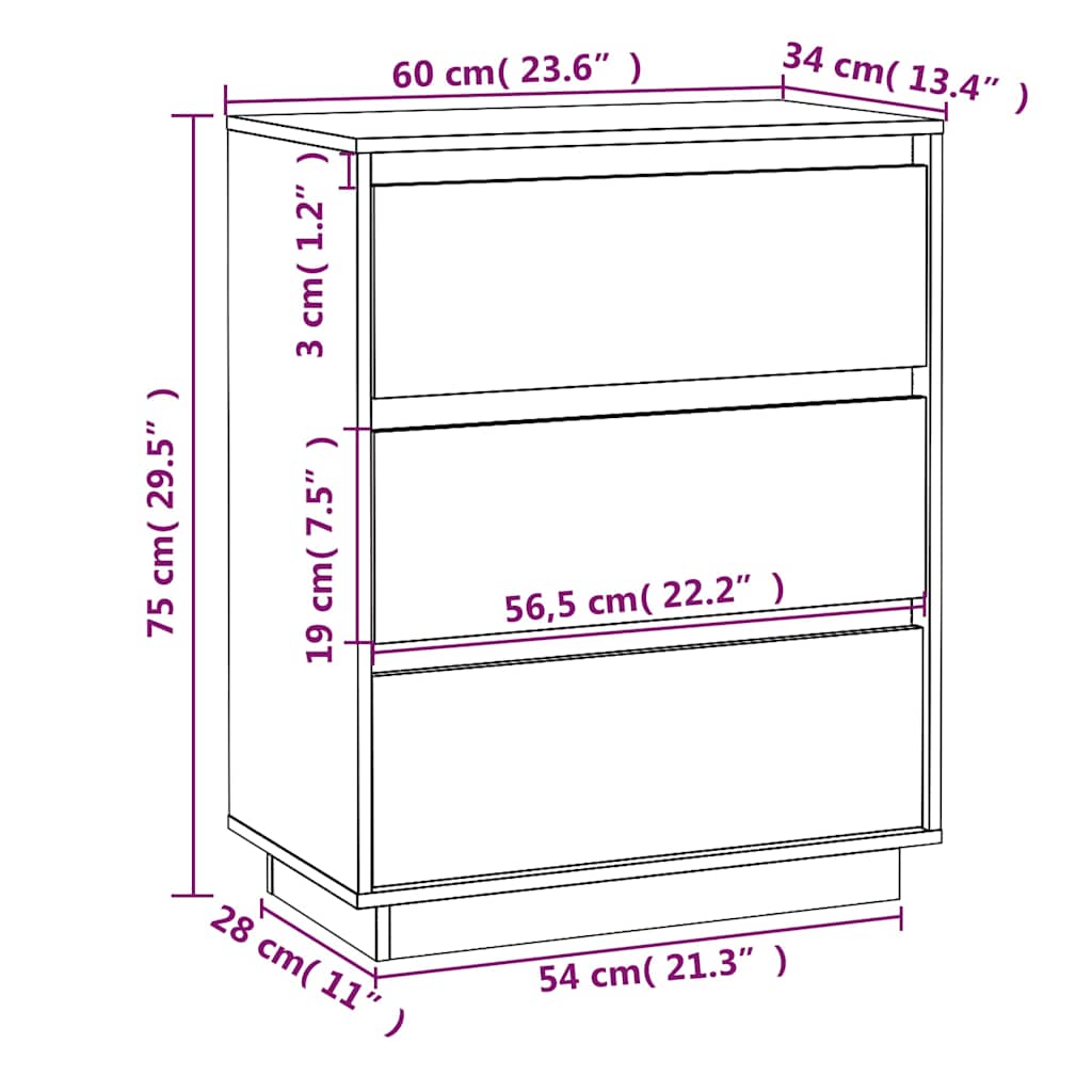Buffet Blanc 60x34x75 cm Bois massif de pin - XIOS