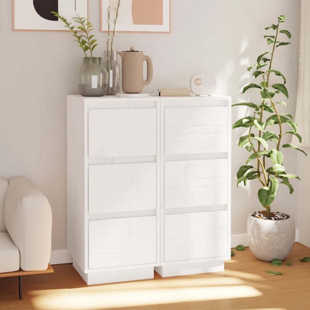 Buffets 2 pcs Blanc 32x34x75 cm Bois massif de pin - XIOS
