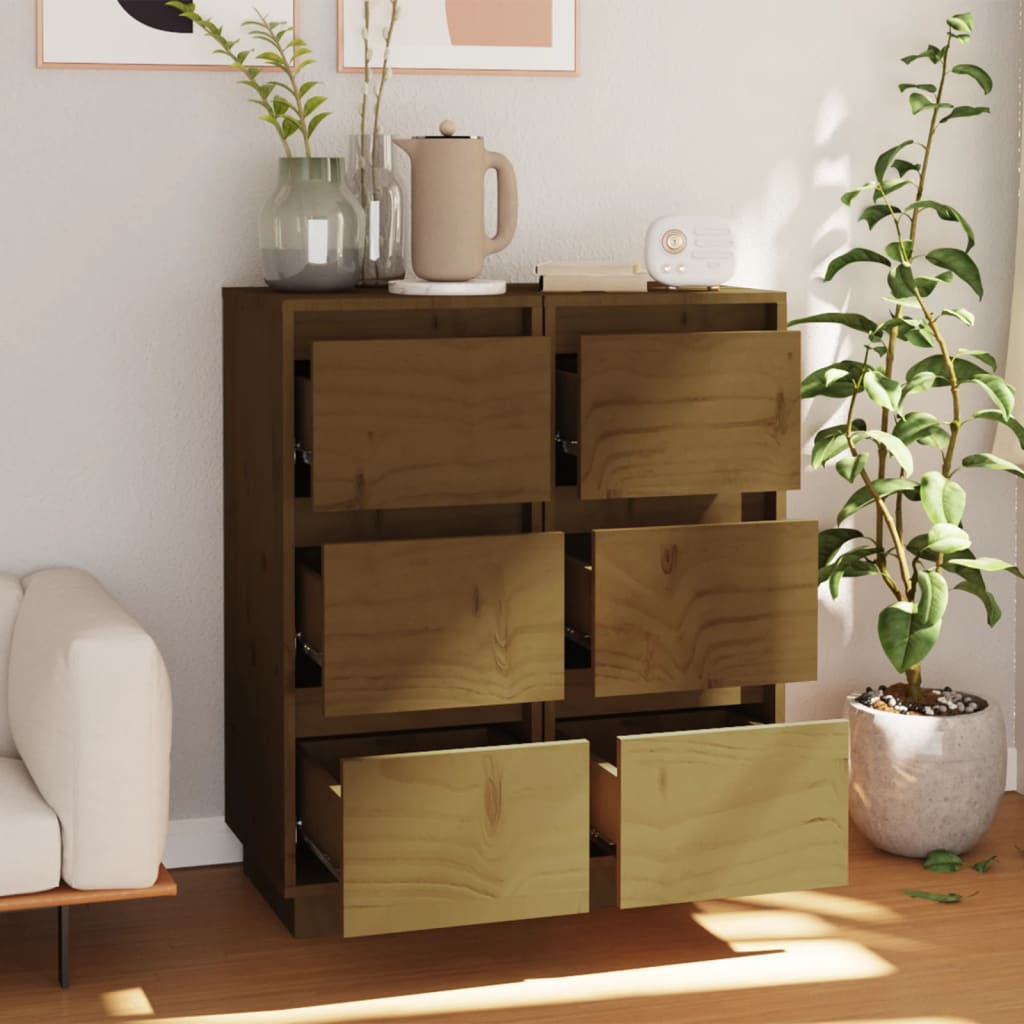Buffets 2 pcs Marron miel 32x34x75 cm Bois massif de pin - XIOS