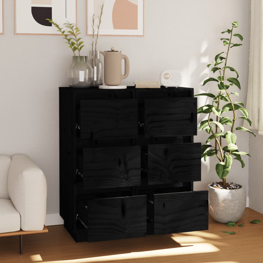 Buffets 2 pcs Noir 32x34x75 cm Bois massif de pin - XIOS