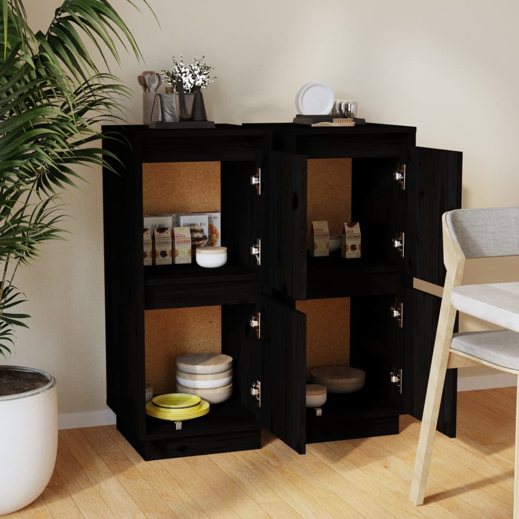 Buffets 2 pcs Noir 31,5x34x75 cm Bois massif de pin - XIOS