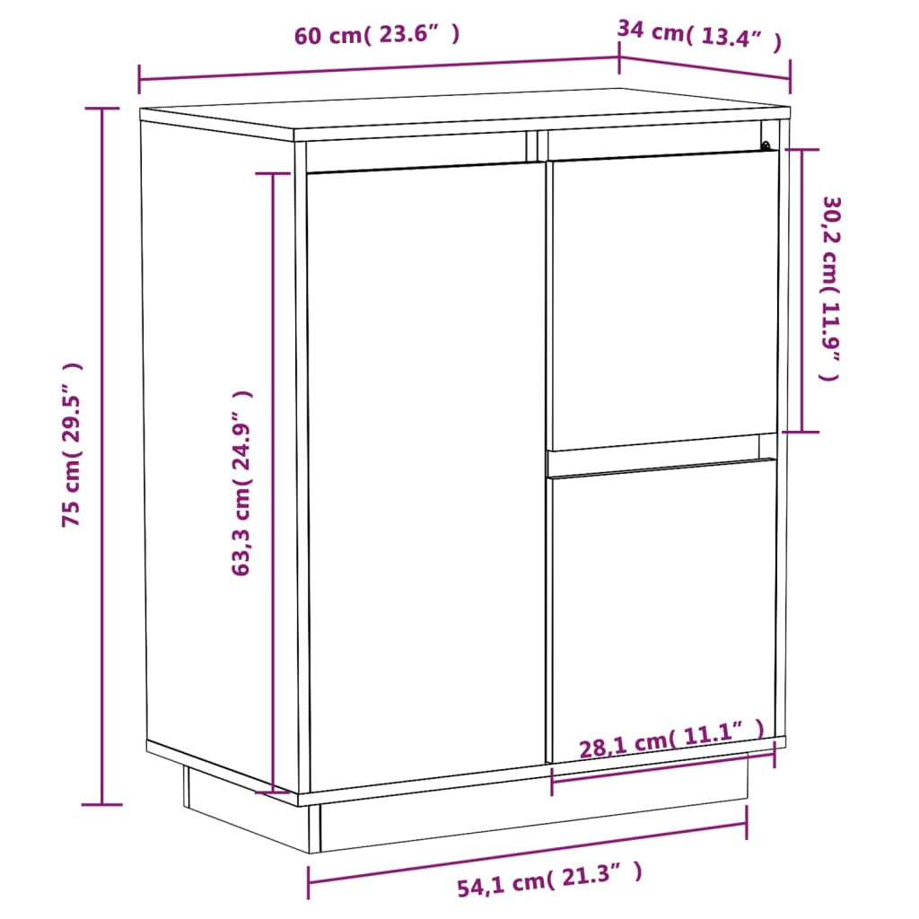 Buffet Blanc 60x34x75 cm Bois massif de pin - XIOS