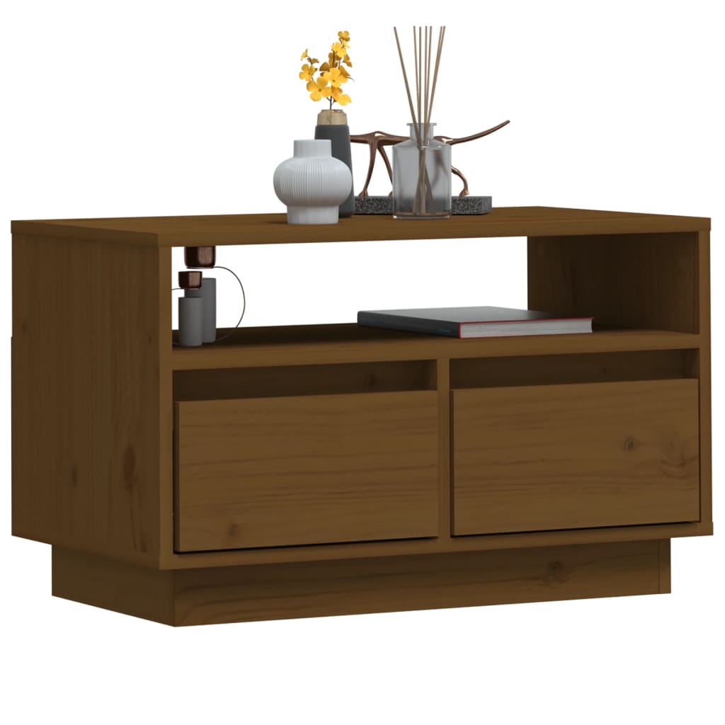 Meuble TV Marron miel 60x35x37 cm Bois de pin massif - XIOS