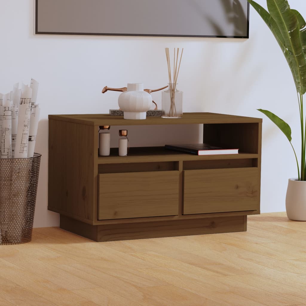 Meuble TV Marron miel 60x35x37 cm Bois de pin massif - XIOS