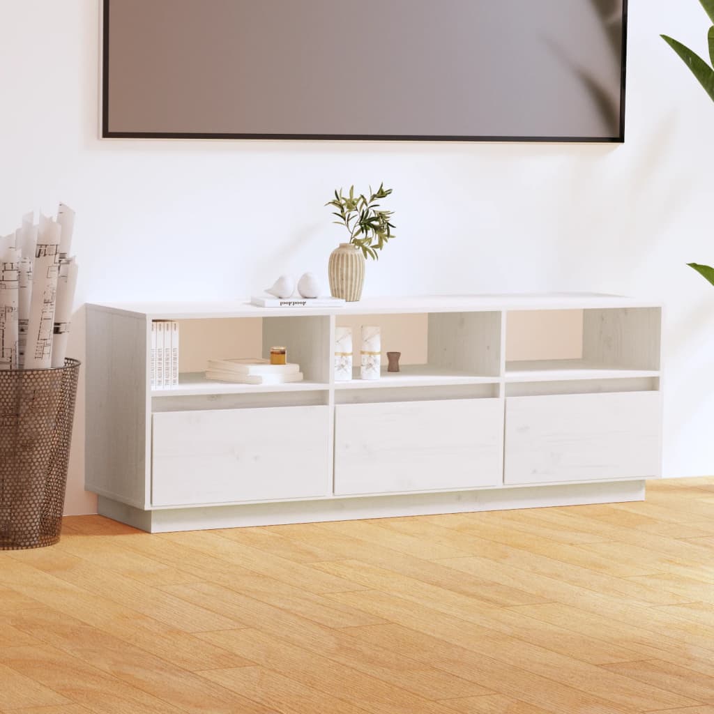 Meuble TV Blanc 140x37x50 cm Bois de pin massif Meubles TV vidaXL   