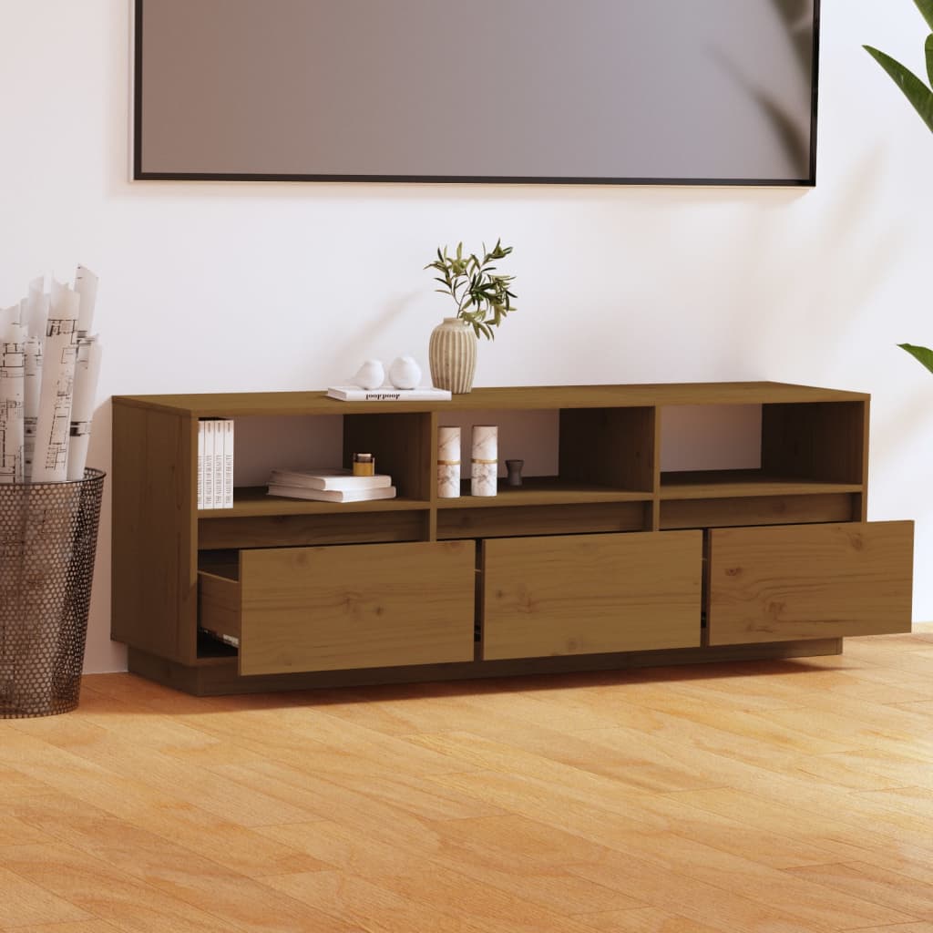 Meuble TV Marron miel 140x37x50 cm Bois de pin massif Meubles TV vidaXL   