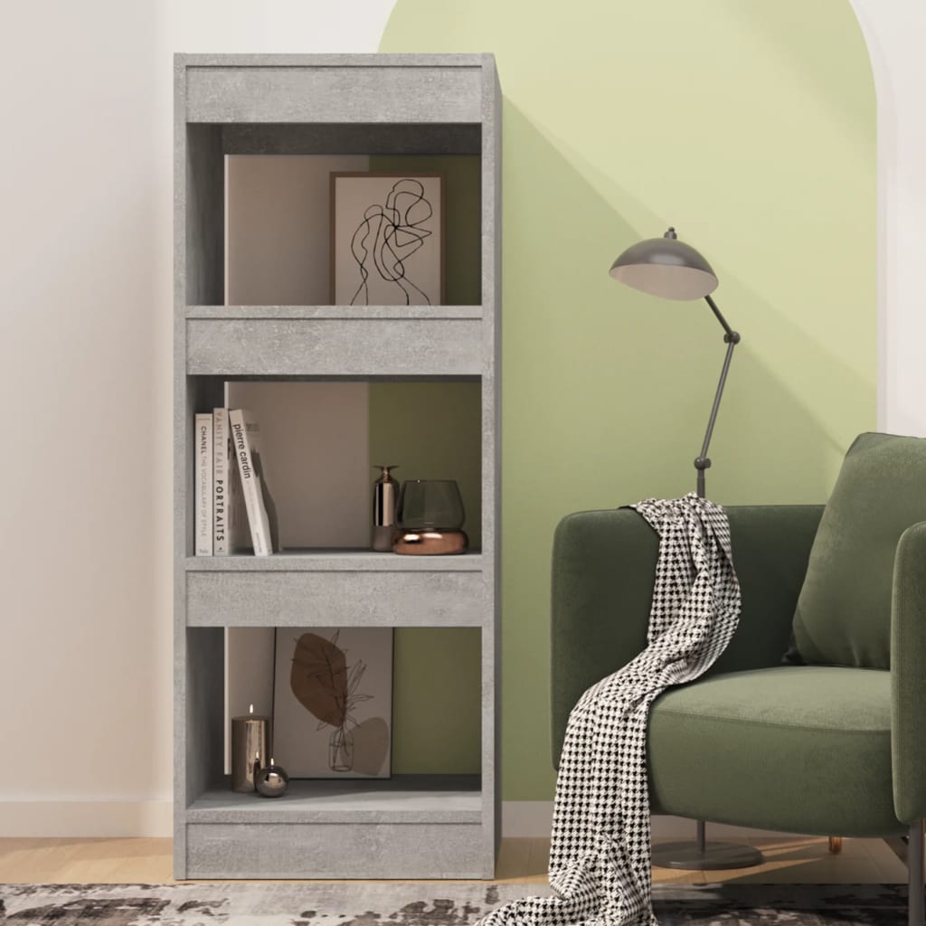 Bibliothèque/séparateur de pièce gris béton bois d'ingénierie - XIOS