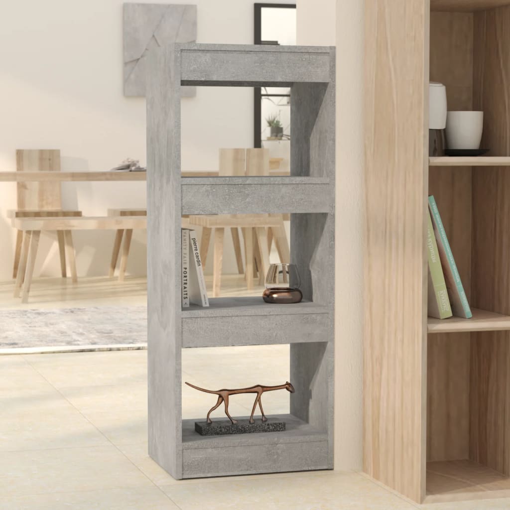 Bibliothèque/séparateur de pièce gris béton bois d'ingénierie - XIOS