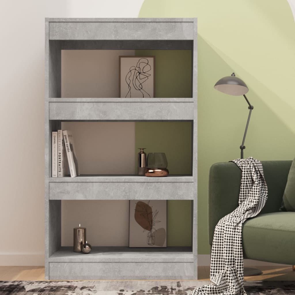 Bibliothèque/séparateur de pièce gris béton bois d'ingénierie - XIOS