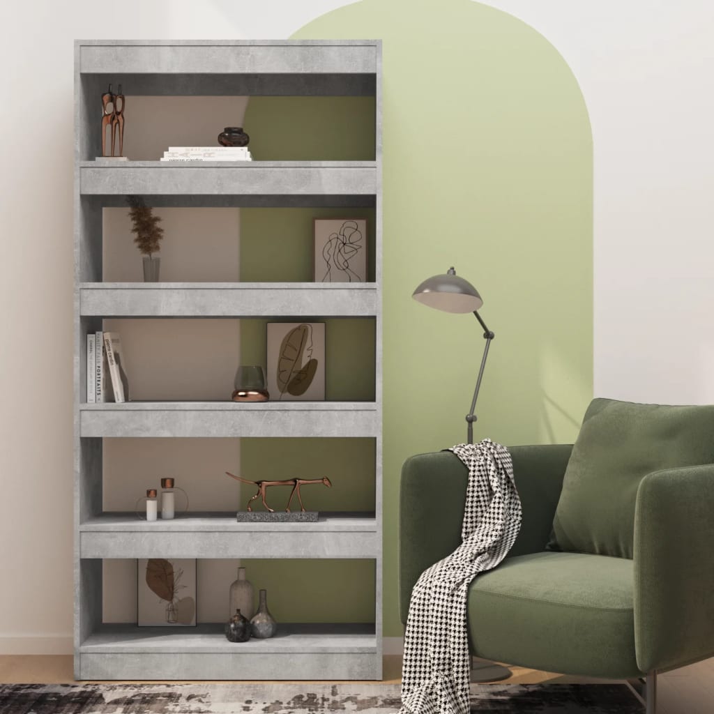 Bibliothèque/Séparateur de pièce Gris béton bois d'ingénierie - XIOS