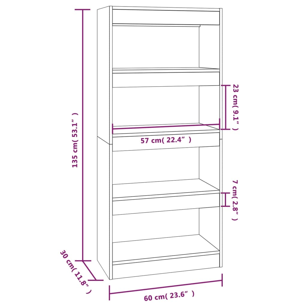 Bibliothèque/Cloison Chêne fumé 60x30x135 cm Bois d'ingénierie