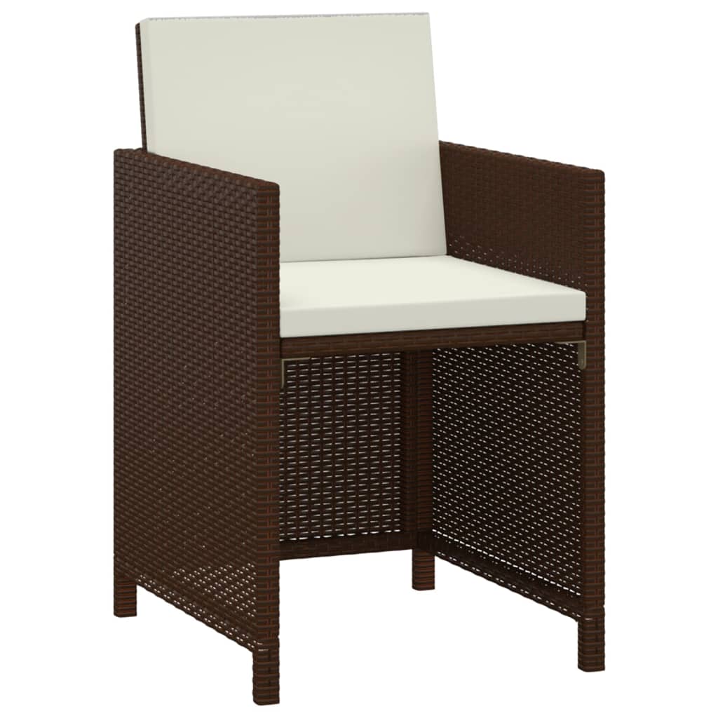 Ensemble à manger de jardin et coussins 3 pcs Poly rotin Marron