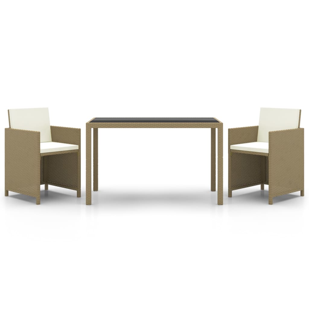 Ensemble à manger de jardin et coussins 3 pcs Poly rotin Beige