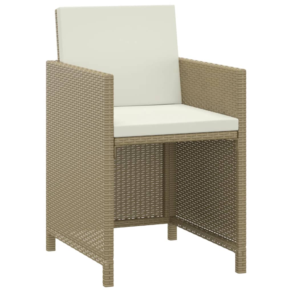 Ensemble à manger de jardin et coussins 3 pcs Poly rotin Beige