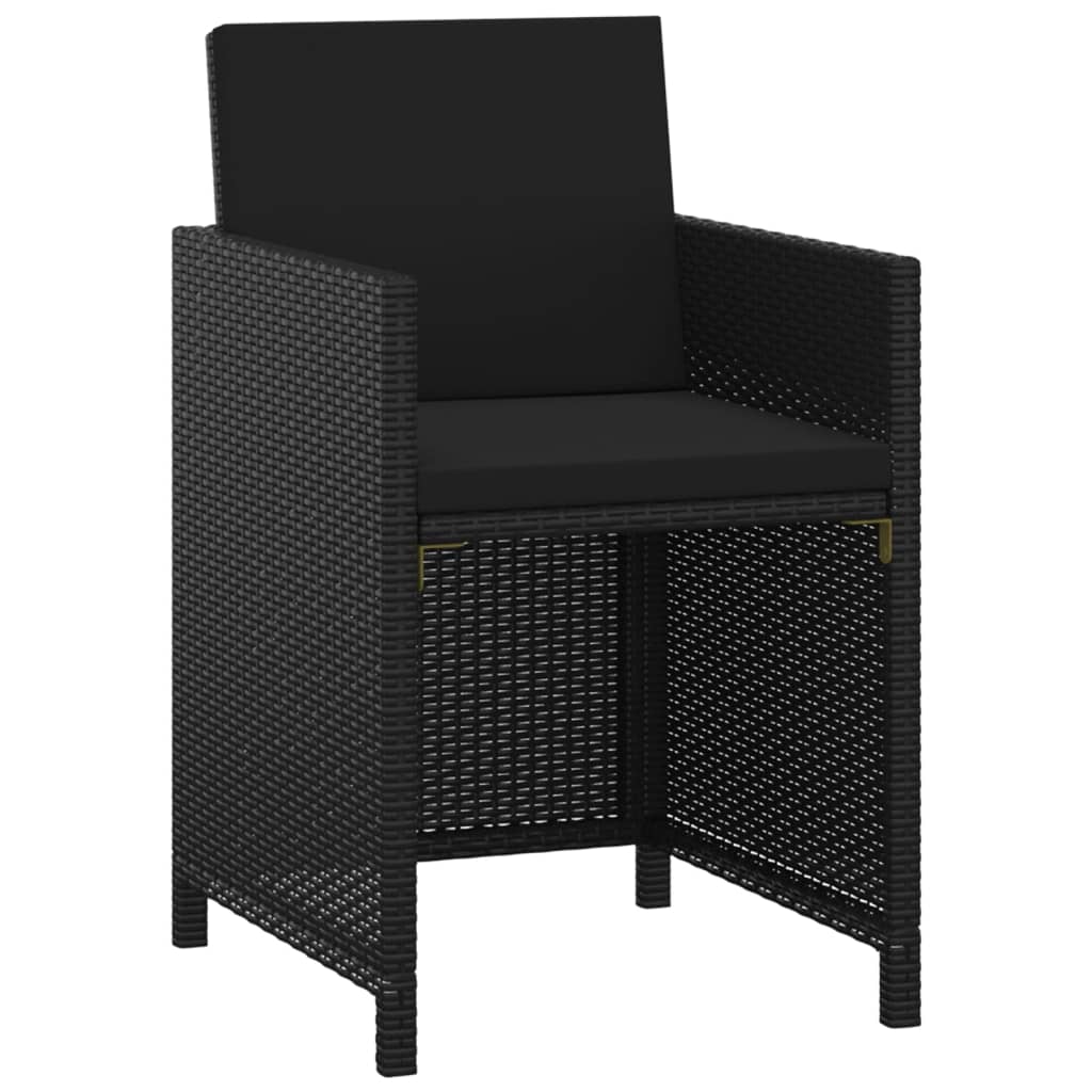 Ensemble à dîner de jardin avec coussins 3 pcs poly rotin noir