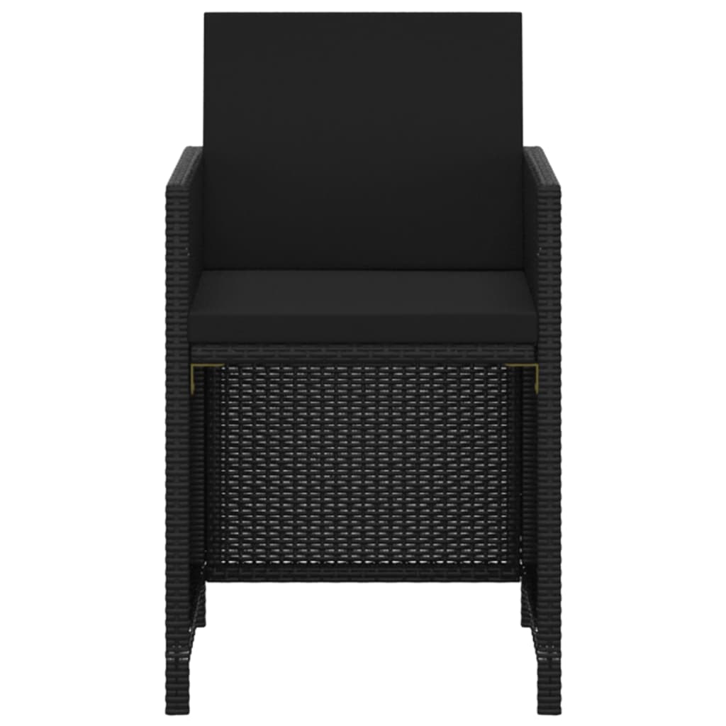 Ensemble à dîner de jardin avec coussins 3 pcs poly rotin noir