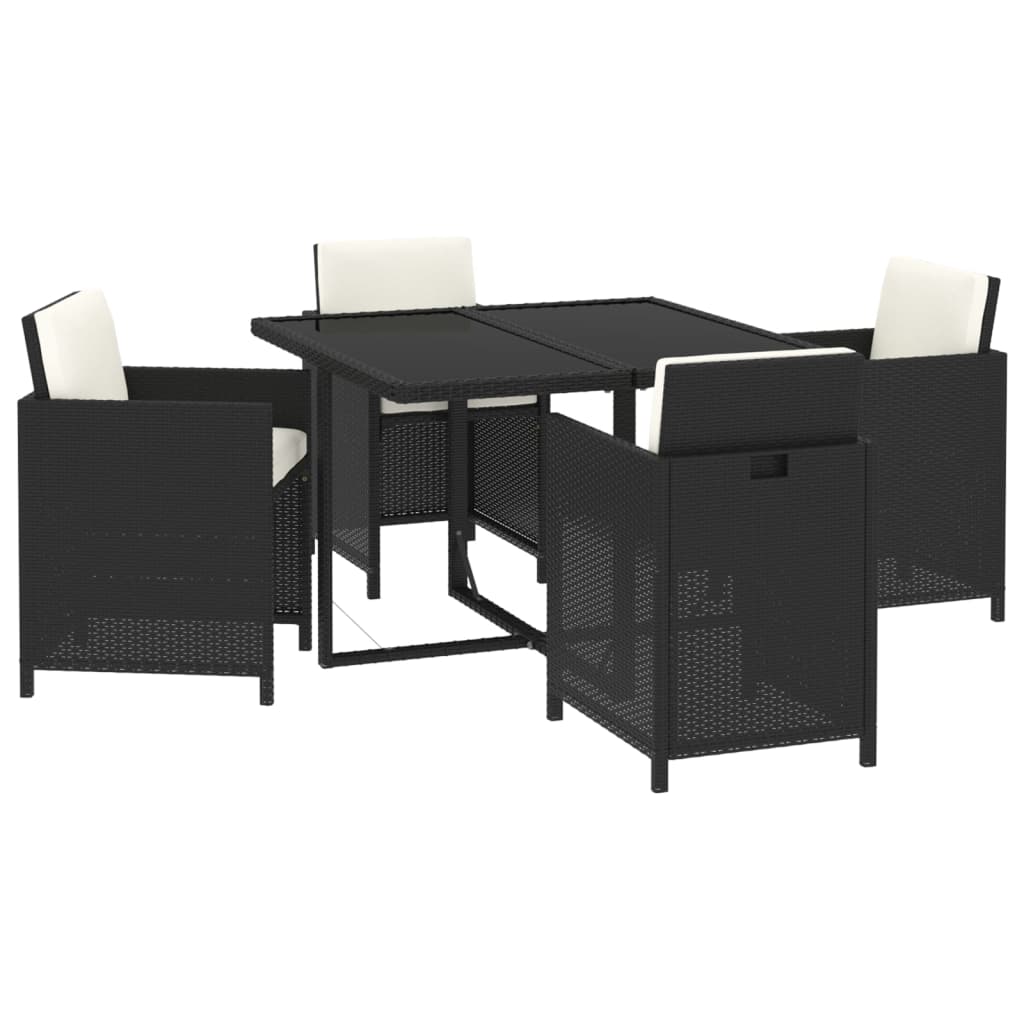 Ensemble à dîner de jardin avec coussins 5 pcs poly rotin noir