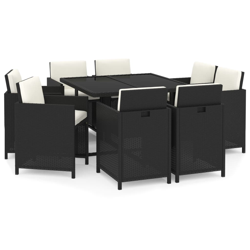 Ensemble à manger de jardin coussins 9pcs Résine tressée Noir