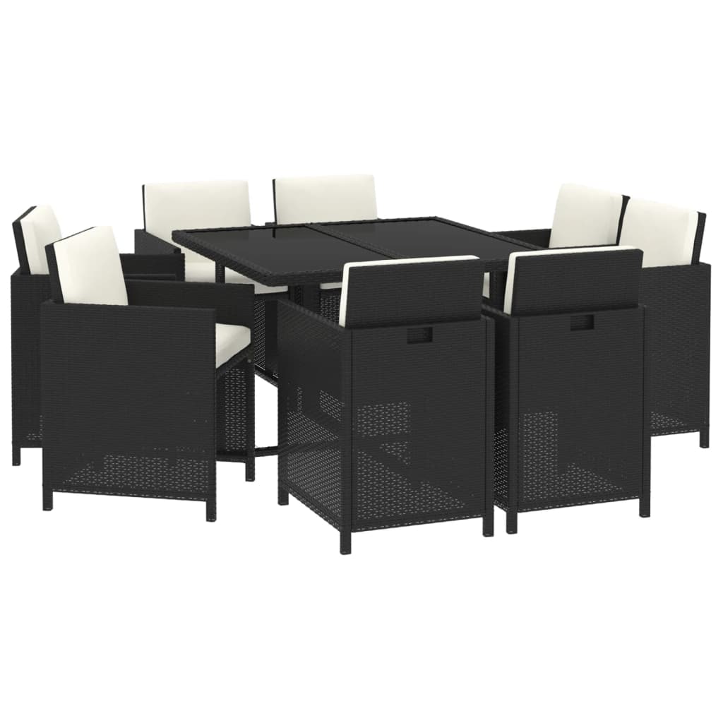 Ensemble à manger de jardin coussins 9pcs Résine tressée Noir