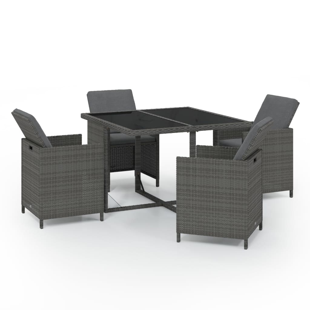 Ensemble à manger de jardin coussins 5pcs Résine tressée Gris