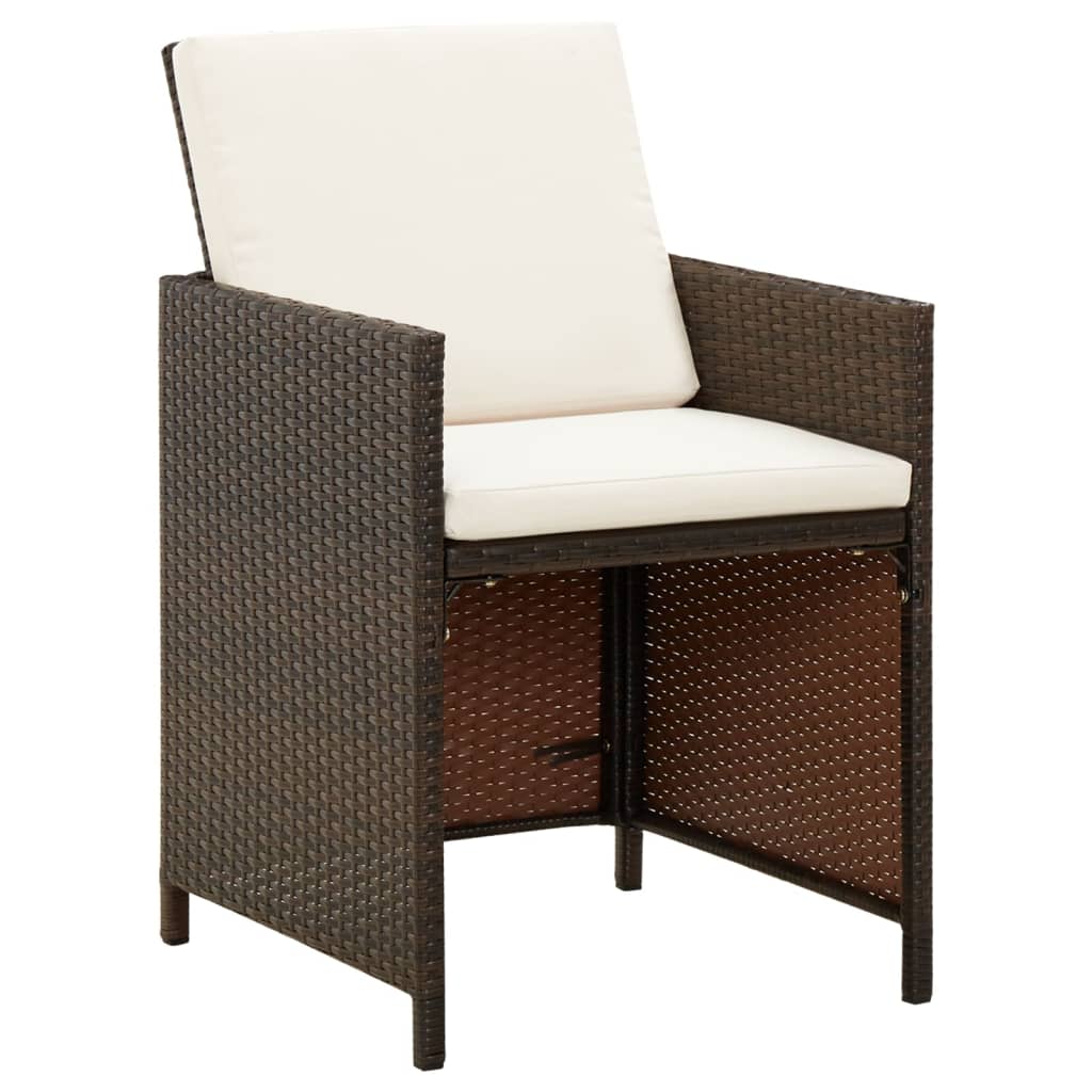 Ensemble à dîner de jardin avec coussins 5 pcs poly rotin brun