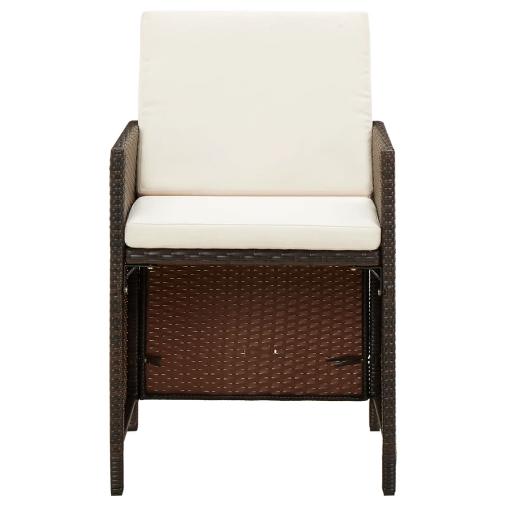 Ensemble à dîner de jardin avec coussins 5 pcs poly rotin brun