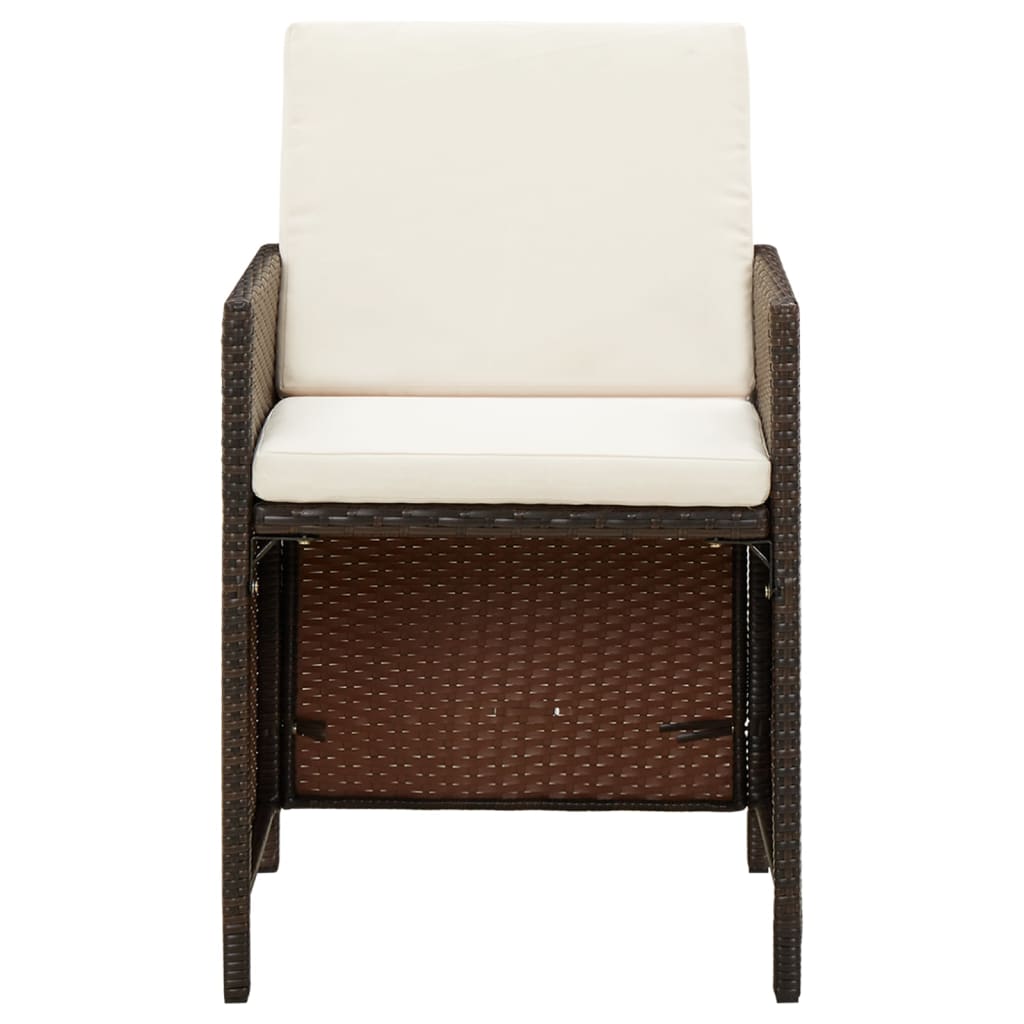 Ensemble à manger de jardin et coussins 9 pcs Poly rotin Marron