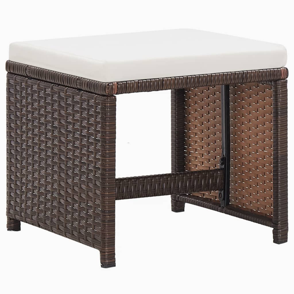 Ensemble à manger de jardin et coussins 9 pcs Poly rotin Marron