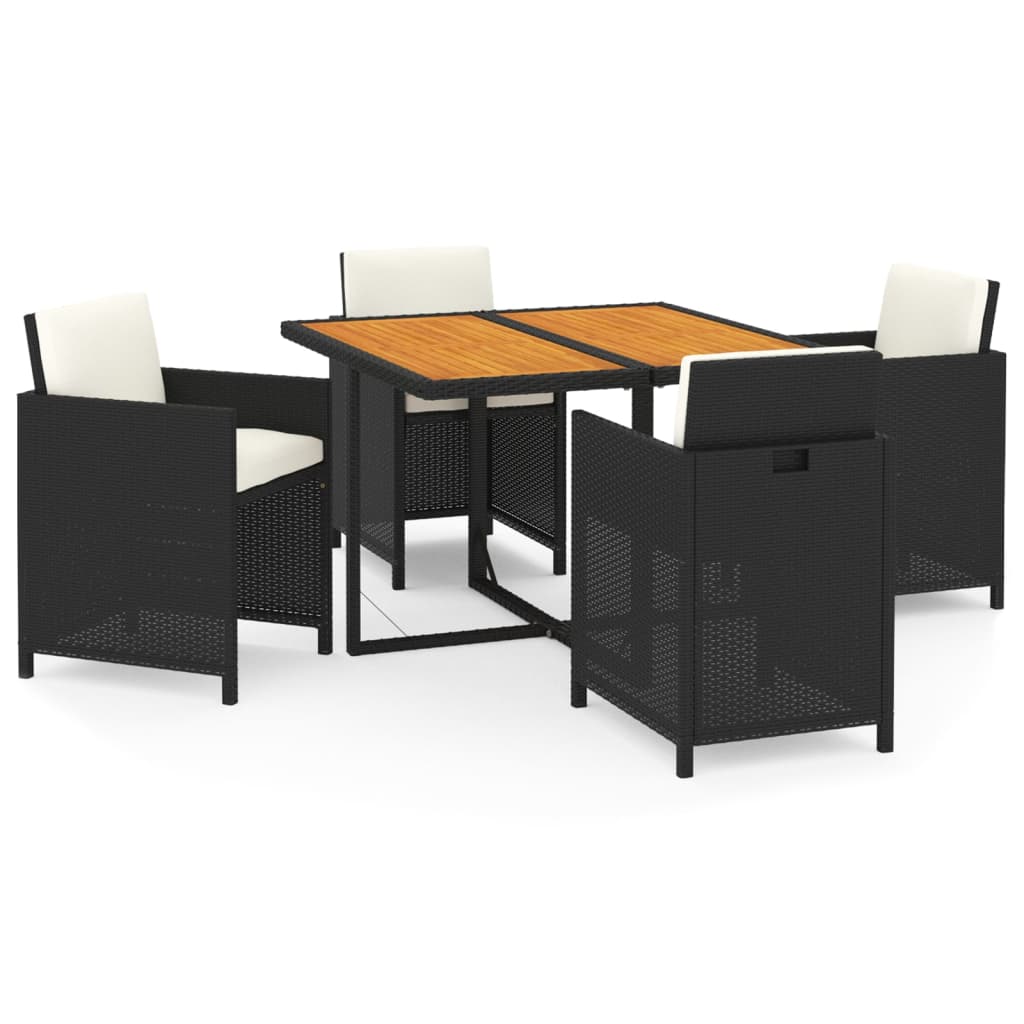Ensemble à dîner de jardin avec coussins 5 pcs poly rotin noir
