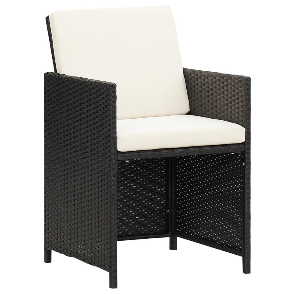 Ensemble à dîner de jardin avec coussins 5 pcs poly rotin noir
