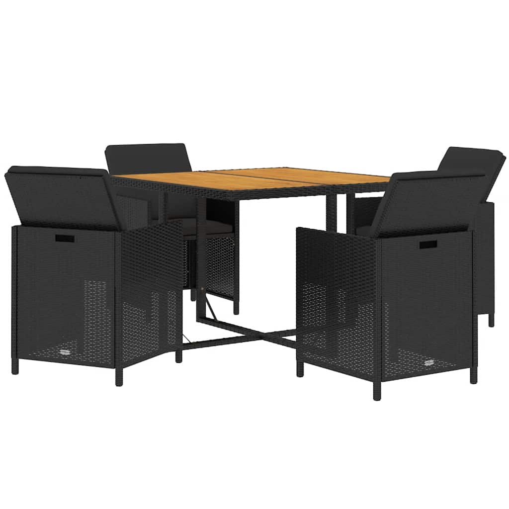 Ensemble à dîner de jardin avec coussins 5 pcs poly rotin noir