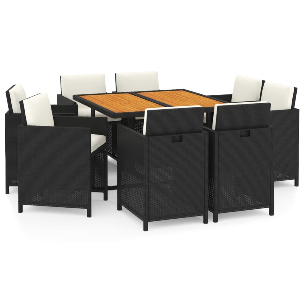 Ensemble à manger de jardin coussins 9pcs Résine tressée Noir