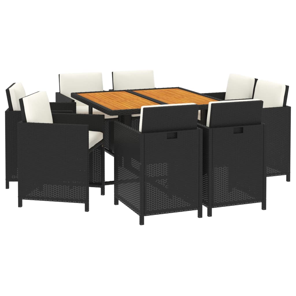 Ensemble à manger de jardin coussins 9pcs Résine tressée Noir
