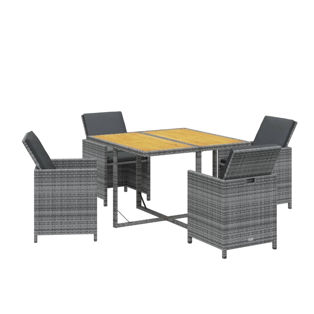 Ensemble à manger de jardin coussins 5pcs Résine tressée Gris