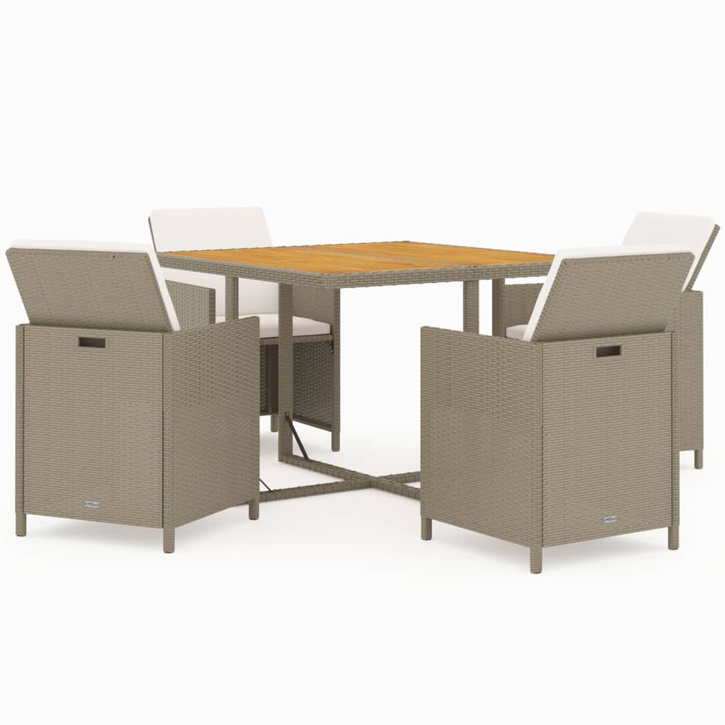 Ensemble à manger de jardin et coussins 5 pcs Poly rotin Beige