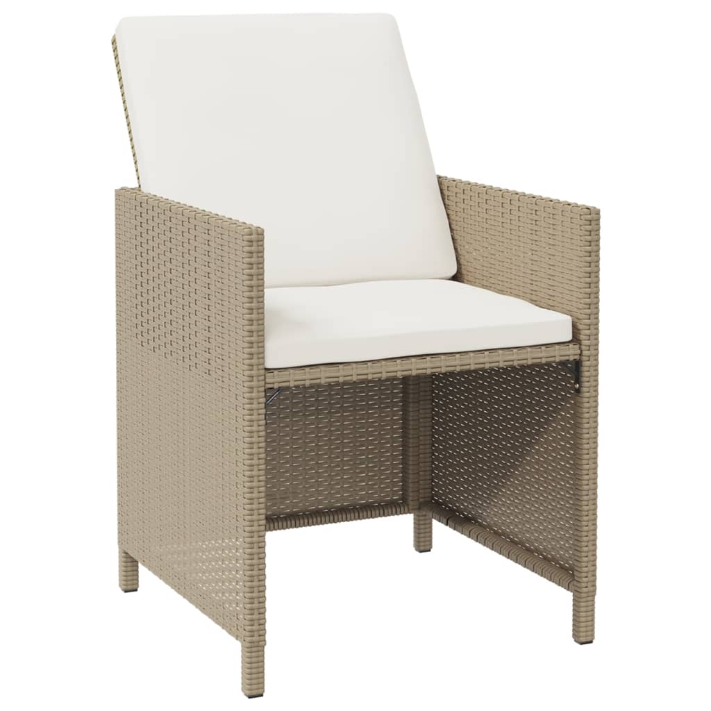 Ensemble à manger de jardin et coussins 9 pcs Poly rotin Beige