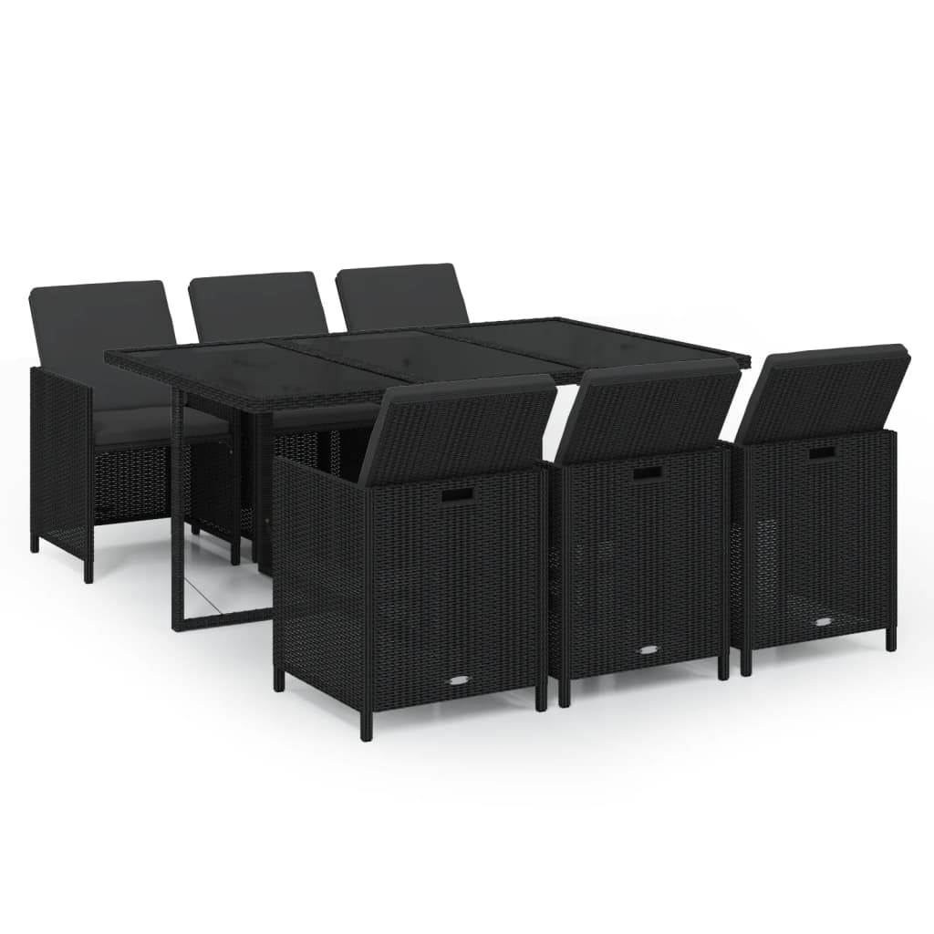 Ensemble à manger de jardin coussins 7pcs Résine tressée Noir