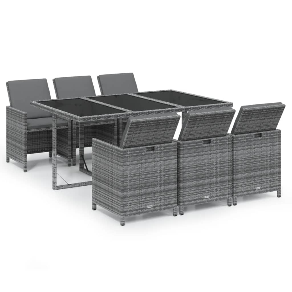 Ensemble à manger de jardin coussins 7pcs Résine tressée Gris