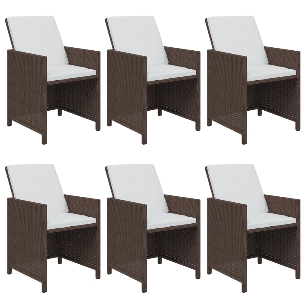 Ensemble à manger de jardin et coussins 7 pcs marron poly rotin