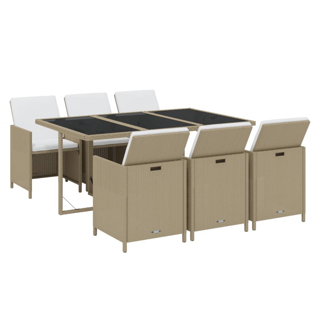 Ensemble à manger de jardin et coussins 7 pcs Poly rotin Beige