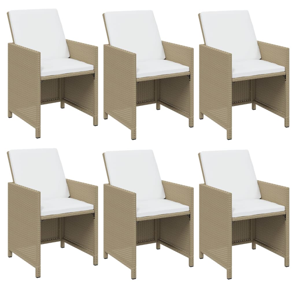 Ensemble à manger de jardin et coussins 7 pcs Poly rotin Beige