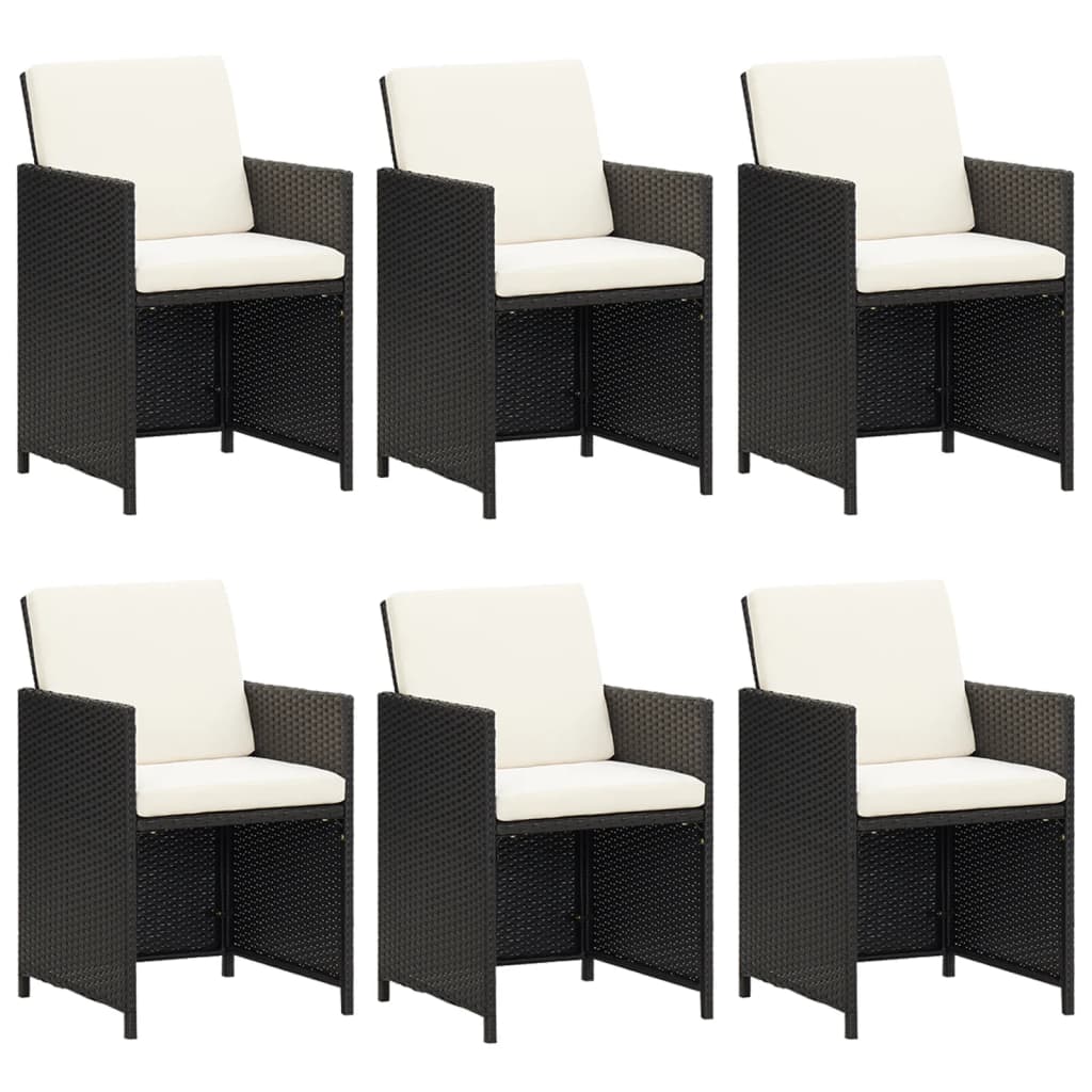 Ensemble à manger de jardin coussins 7pcs Résine tressée Noir