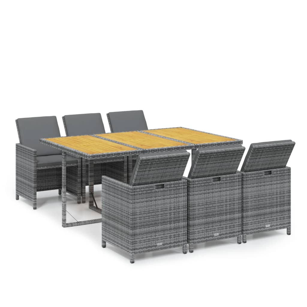 Ensemble à manger de jardin coussins 7pcs Résine tressée Gris