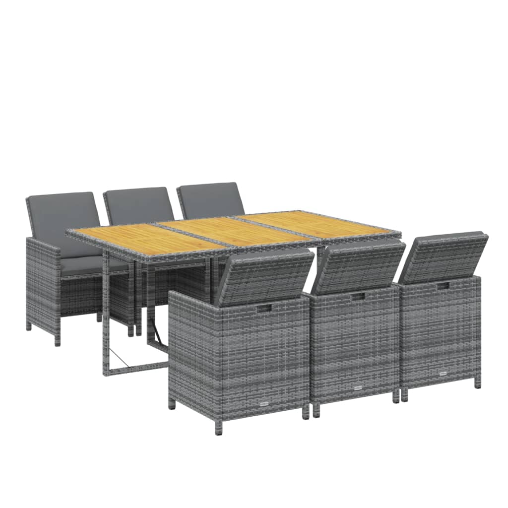 Ensemble à manger de jardin coussins 7pcs Résine tressée Gris