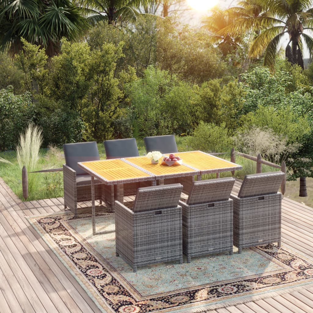 Ensemble à manger de jardin coussins 7pcs Résine tressée Gris