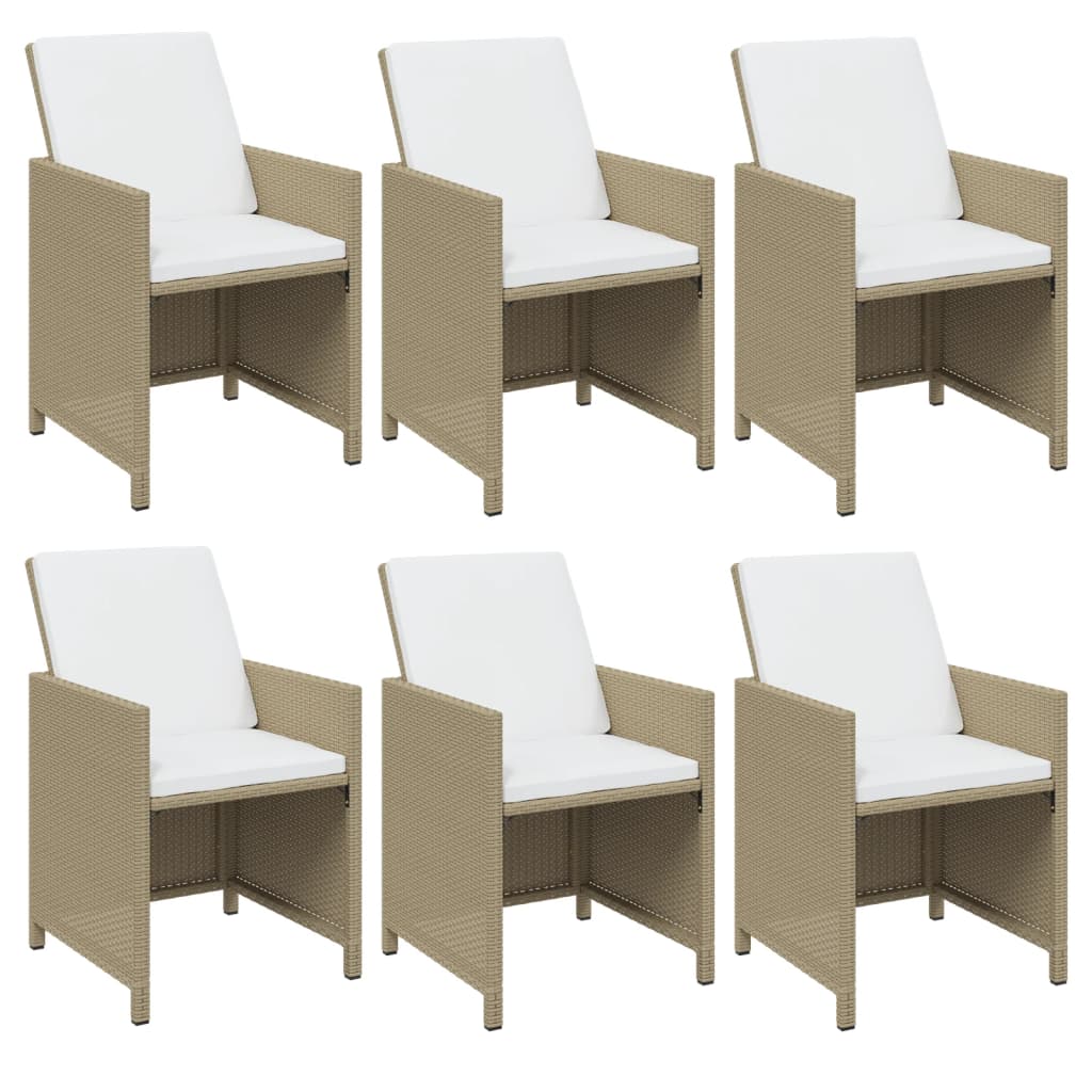 Ensemble à manger de jardin et coussins 7 pcs Poly rotin Beige
