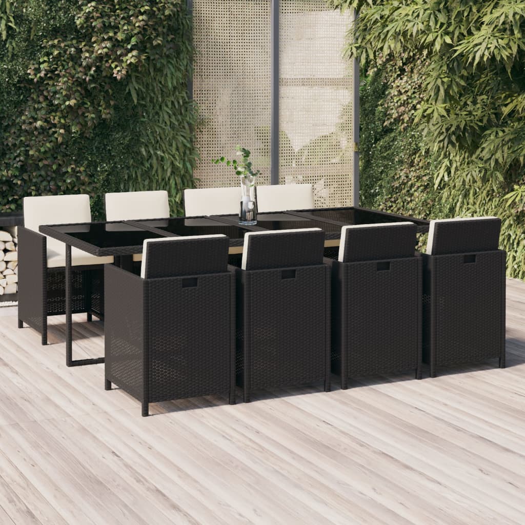 Ensemble à manger de jardin coussins 9pcs Résine tressée Noir