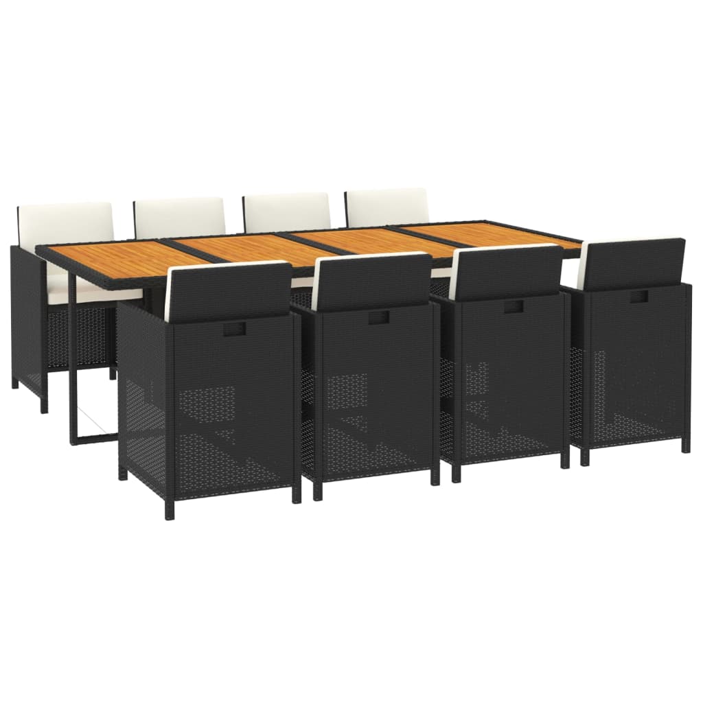 Ensemble à manger de jardin coussins 9pcs Résine tressée Noir